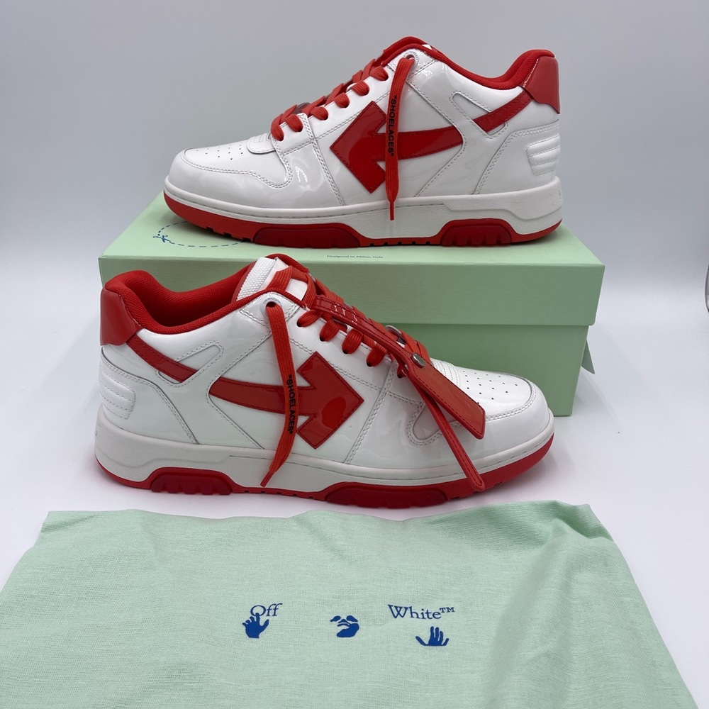 OFF-WHITE Out of Office Patent Leather Sneakers White/Red OOO